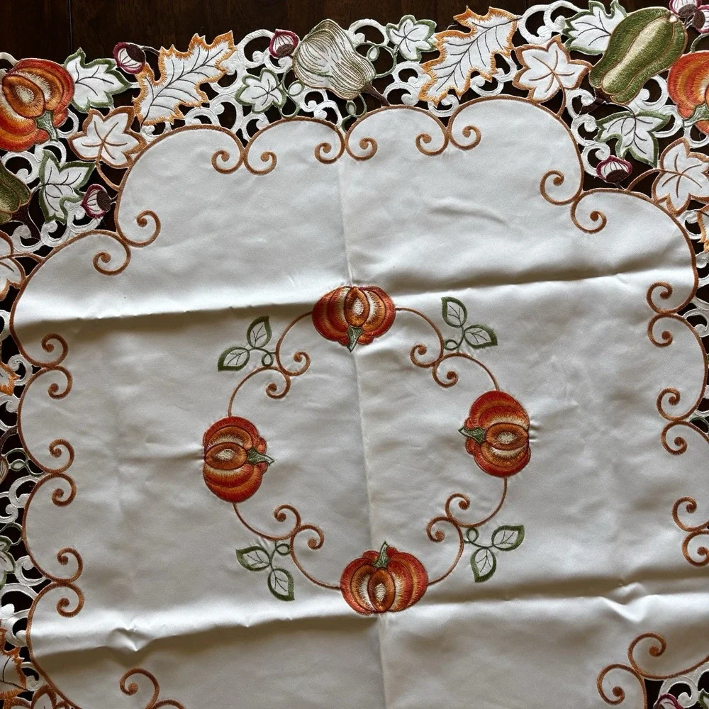 Vintage Fall Harvest Autumn Pumpkin Embroidered Tablecloth Runner‎ 33